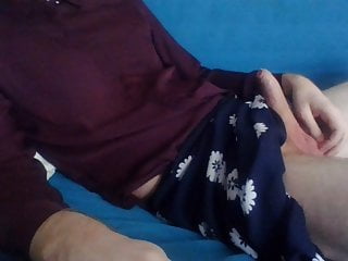 Crossdresser Webcam Fun Wearing Silk Shirt And Flower Skirt free video