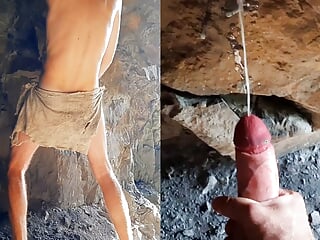 Neanderthal Man Masturbates His Penis In A Cave Near A Fire free video