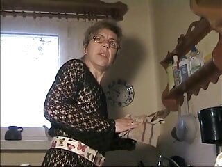 Grandma In Tights Jerking Off In The Kitchen free video