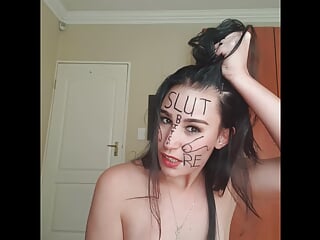 Dirty Talking Slut Degrading Herself, Body Writing free video